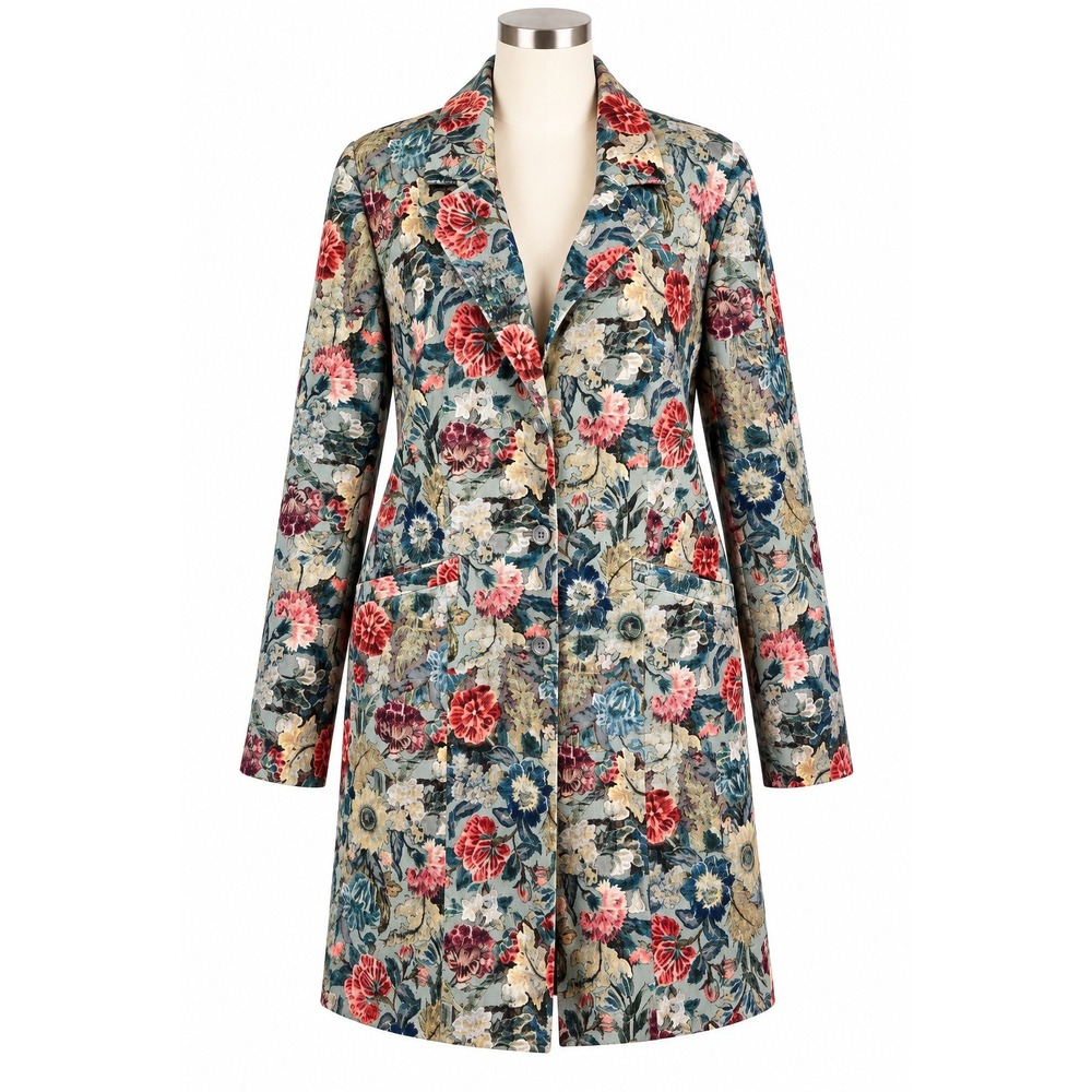 Peruvian Connection Women's US 18 Floral Tapestry Long Coat Blazer Cotton